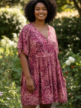 Woman Within Short Sleeve Maxi Dress Women's 28W w/Floral Pattern Button Up